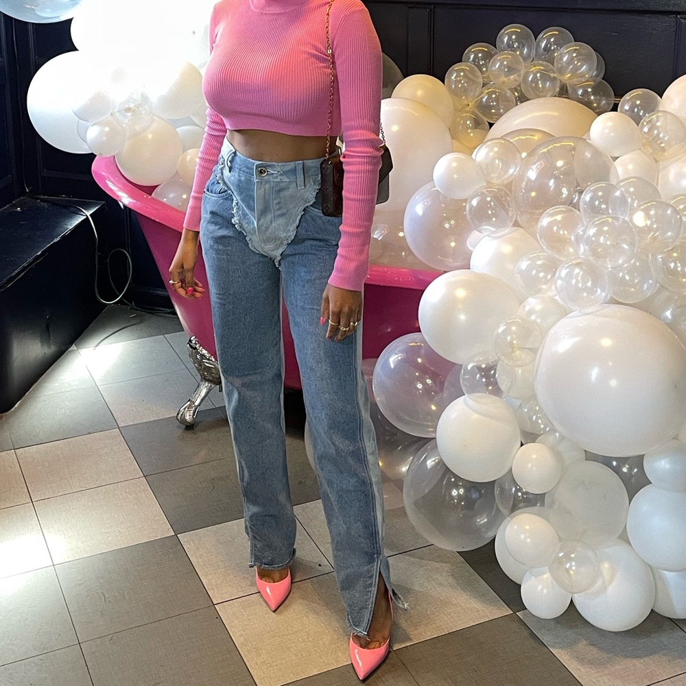 Distressed Patchwork Mom Jeans